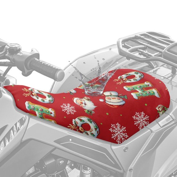 Pzuqiu Breathable Four-Wheeler Seat Cushion Cover, 25.19 x 10 nch High Elastic Easy Install ATV Saddle Protector Polyester Quad ATV 4 Wheeler Saddle Protector, Ho Ho Santa Print