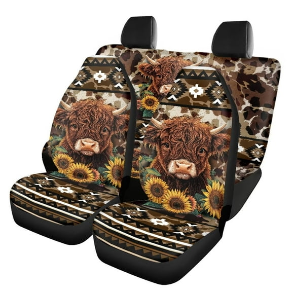 Pzuqiu Brown Aztec Cow Automotive Seat Covers Washable Driver Seat Cover with Backrest Air Breath in Summer Automotive Vehicle Cushion Universal Fit Most Cars Sedans Trucks Van