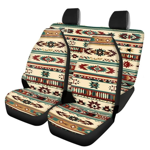 Pzuqiu Brown Boho Car Seat Cover Full Set Breathable Front and Rear Seat Cover Set Easy to Install Seat Protectors with Anti-Slip Full Backrest Universal Fit for Most Cars Sedan Van Truck