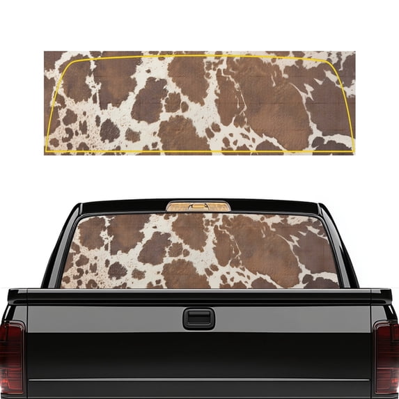 Pzuqiu Brown Cow Print Pattern Pickup Car Window Stickers for Most Pickup Trucks, Weatherproof Easy Install Vinyl Truck Rear Window Decal