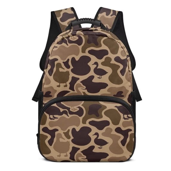 Pzuqiu Brown Duck Camo Personalized 17 Inch Backpack for Kids Custom School Bag with Name Lightweight Breathable Customized Shoulder Bag for Boys Girls Elementary Students