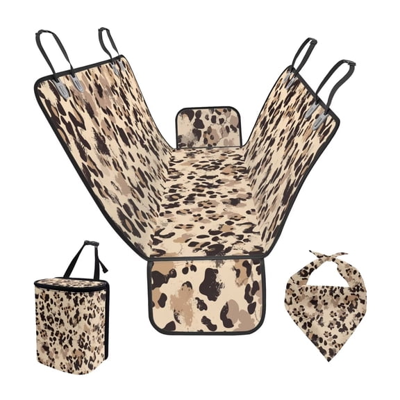 Pzuqiu Brown Leopard Dog Car Seat Cover for Back Seat Hammock Scratchproof Protection Car Dog Cover Back Seat with Classic Triangle Bandanas Bib Cars Garbage Bag