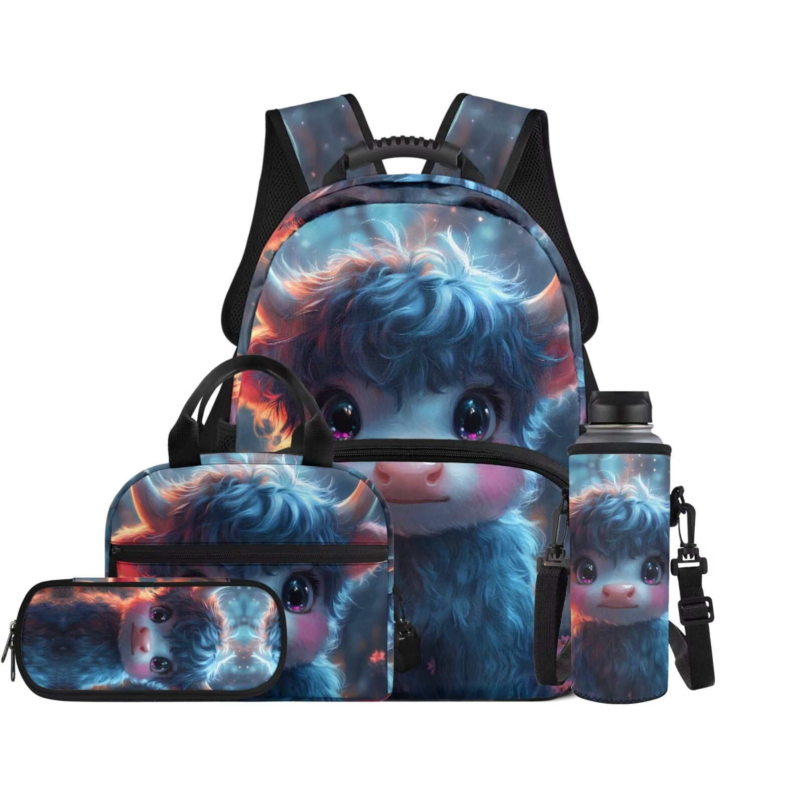 Pzuqiu Bubble Axolotl Boys Backpack School Backpack Set with Lunch Bag 17 Inch Boys Backpacks for Middle School Lightweight Bookbag for Kids with Water Bottle Holder