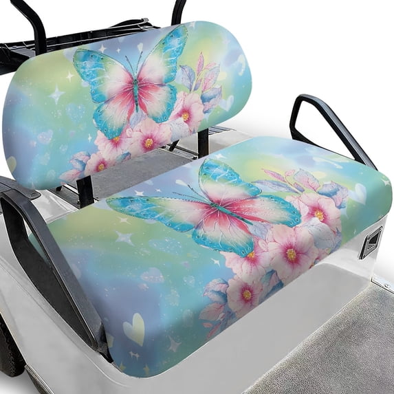 Pzuqiu Butterfly Floral Sky Golf Cart Seat Covers Breathable, All-Weather Protection, Suitable for Outdoor, Fit for Club Car Precedent