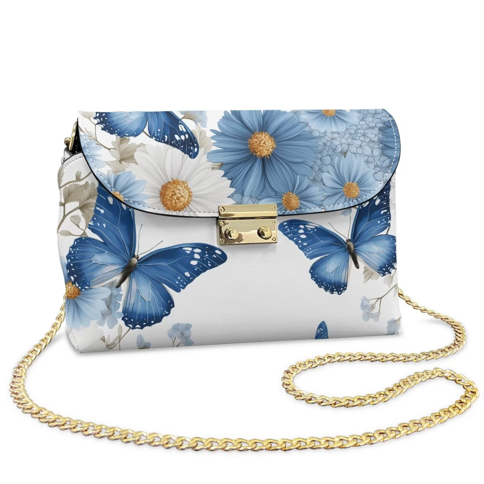 Pzuqiu Butterfly Flower Crossbody Bags for Women Leather Exquisite Trendy Women Leather Crossbody Bag with Chain Craftsmanship Practical Fashion for Daily Life
