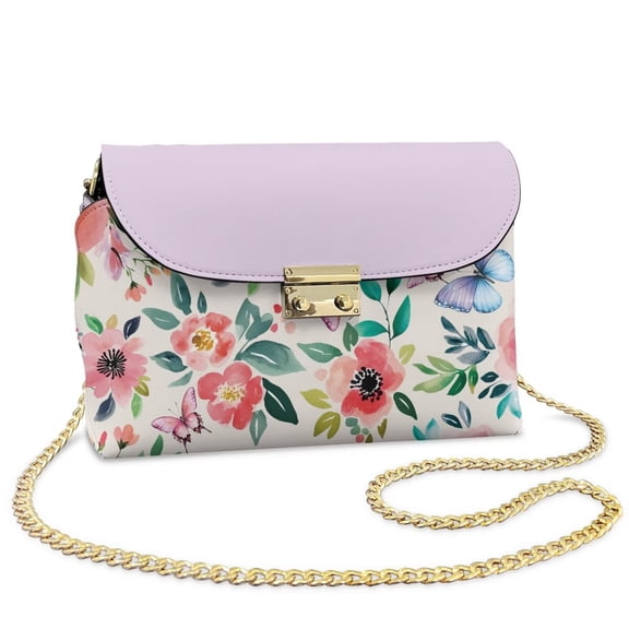Pzuqiu Butterfly Flower Crossbody Leather Bags for Women Soft Versatile Compact Leather Quilted Shoulder Bag with Chain Strap Minimalist Functional for Teen Girls-Women