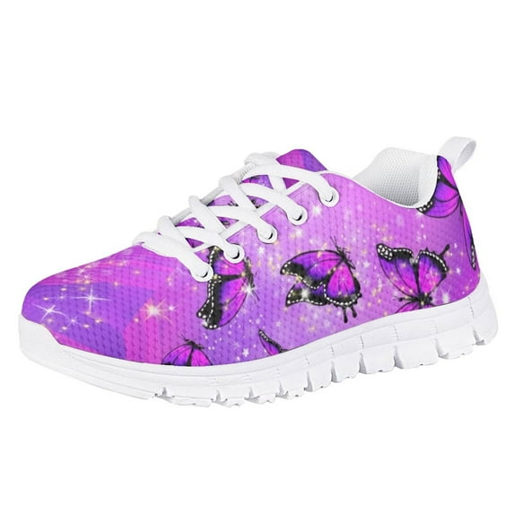 Pzuqiu Butterfly Little Kids Running Shoes Girls Size 11.5 Lightweight Tennis Shoes Breathable Walking Shoes Lace Up Sneakers