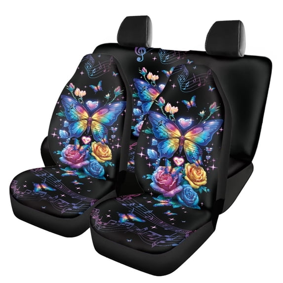 Pzuqiu Butterfly Musical Note Car Seat Covers 3 PCS Car Seat Covers Full Set Lightweight Easy to Install Suitable for Truck Sedans