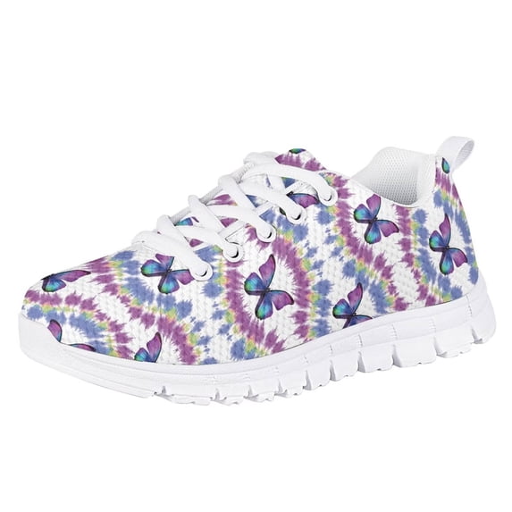Pzuqiu Butterfly Tennis Shoes for Girls Size 2 Kids Lightweight Breathable Running Sneakers Comfortable Walking Shoes Lace Up