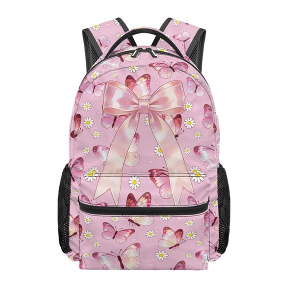 Pzuqiu Butterfly and Daisy Pattern Sturdy Kids Bag, Mesh Side Pockets Polyester School Bag, Durable Student Backpack for Zoo Visits
