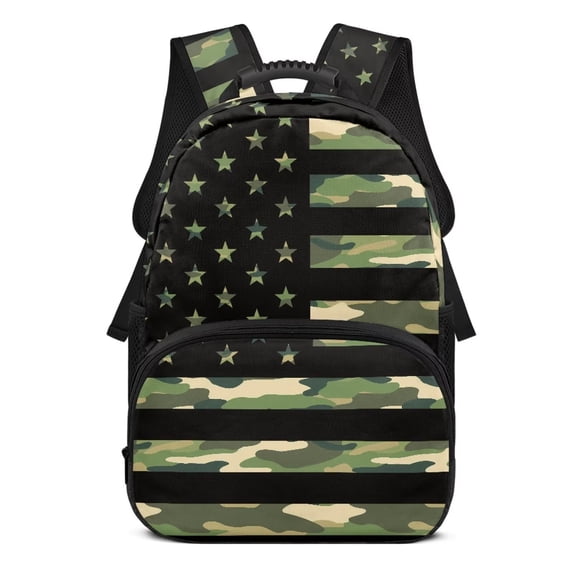 Pzuqiu Camo American Flag Personalized 17 Inch School Backpack for Girls Custom Backpack with Name Lightweight Breathable Shoulder Bag for Kids Students Elementary Middle School