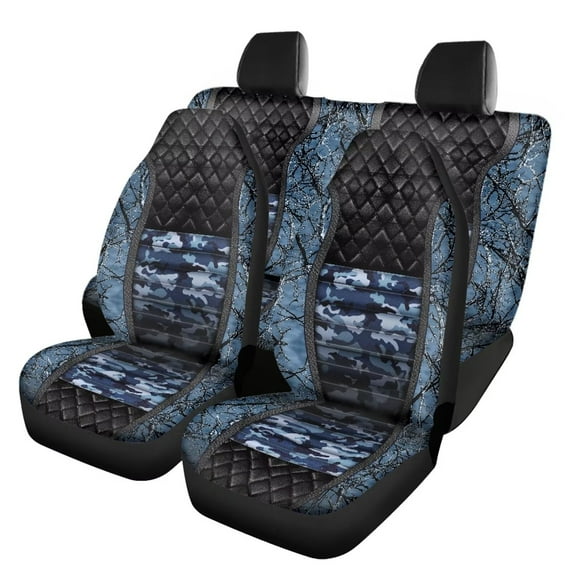 Pzuqiu Camo Blue Car Seat Covers 4 Pcs, Front Seats and Rear Bench Cover Cushion Auto Seat Cover Protector Automotive Interior Protection Fits most Cars, SUVs, and Trucks