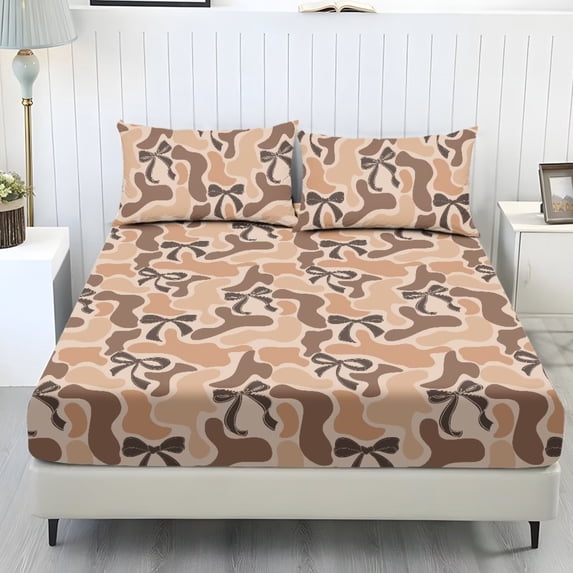 Pzuqiu Camo Bow Bedding Set Breathable Deep Pocket Bed Fitted Sheet,Easy-Fit,Deer Themed Bedding,Wrinkle & Fade Resistant Deep Pocket Fitted Sheet for Hunting Lovers California King Size