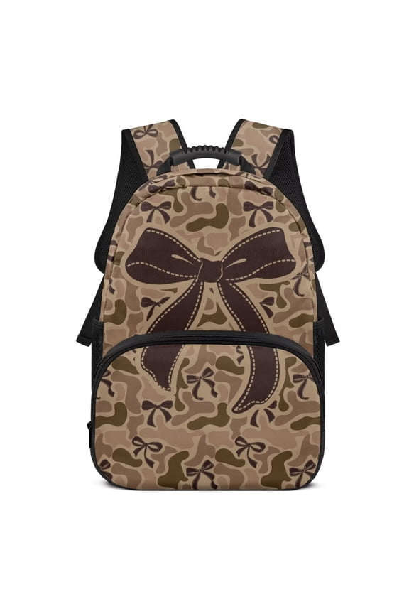 Camo Bow Kids Backpack 17 Inch Large Capacity School Backpacks with Adjustable Padded Straps Back to School Backpack Lightweight Breathable Schoolbag for Boys Girls Ages 6-18