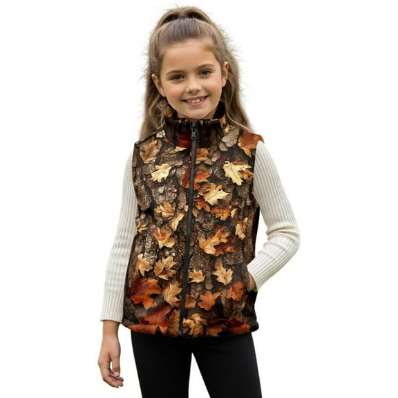 Pzuqiu Camo Hunting Boys Sleeveless Vests Size 2 Versatile Warm Winter Lightweight Sleeveless Fleece Jacket with Pocket Full Zip Fall Outfits Fashion Clothing for Daily Life
