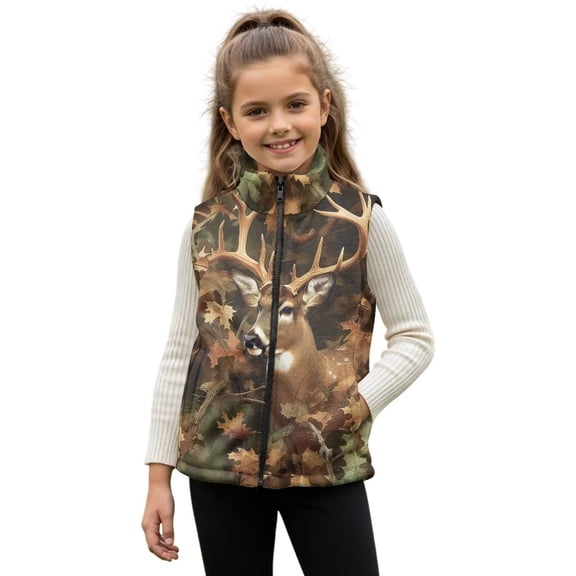 Pzuqiu Camo Hunting Deer Boy Outerwear Vest 4T Toddler Boy Clothes Wind Proof Versatile Zipper Winter Sleeveless Jacket with Pockets Soft Polyester for Kids and Toddlers