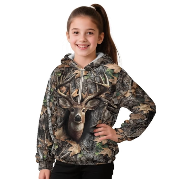 Pzuqiu Camo Hunting Deer Hoodies for Teen Boys 6-7 Comfortable Casual Children's Long Sleeve Sweatshirt Soft Fall Outerwear Versatile Fashion Stretchy for Daily Life