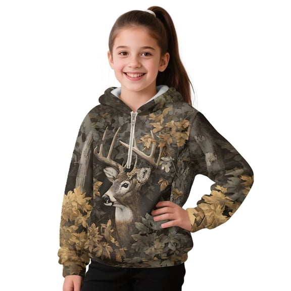 Pzuqiu Camo Hunting Deer Hoodies for Teen Boys 6-7 Versatile Stretchy Kid's Pullover Hoodie Sweatshirt Casual Soft Long Sleeve Jacket Outfits Lightness Fashion for Daily Wear
