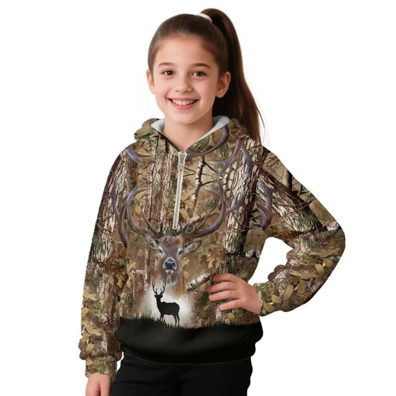 Pzuqiu Camo Hunting Deer Hoodies for Teen Boys Size 8-9 Lightness Soft Children's Long Sleeve Sweatshirt Versatile Casual Hooded Sweatshirt Kids Fall Outfits for Boys
