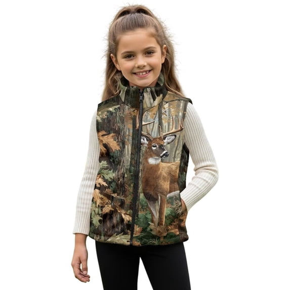 Pzuqiu Camo Hunting Deer Kid Outerwear Vest Size 4 Toddler Girl Clothes Warm Vest Zip Up Sleeveless for Girl Personalized Fall Outerwear Versatile for Kids and Toddlers