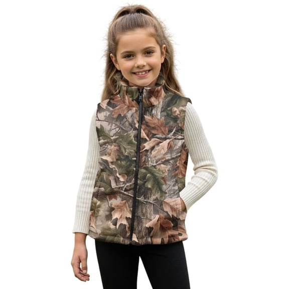 Pzuqiu Camo Hunting Girl Outerwear Vest Size 2 Versatile Casual Winter Lightweight Sleeveless Fleece Jacket with Pocket Personalized Wind Proof Warm for Teen Girls Trendy