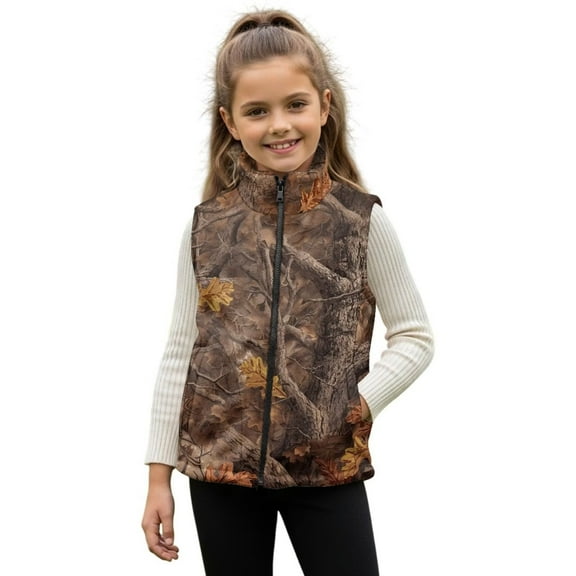 Pzuqiu Camo Hunting Girls Zip Up Sleeveless Vest Fall Winter Clothes Size 5-6 Polyester Comfortable Warm Soft Outerwear Jacket with Pockets Versatile for Teen Girls Trendy