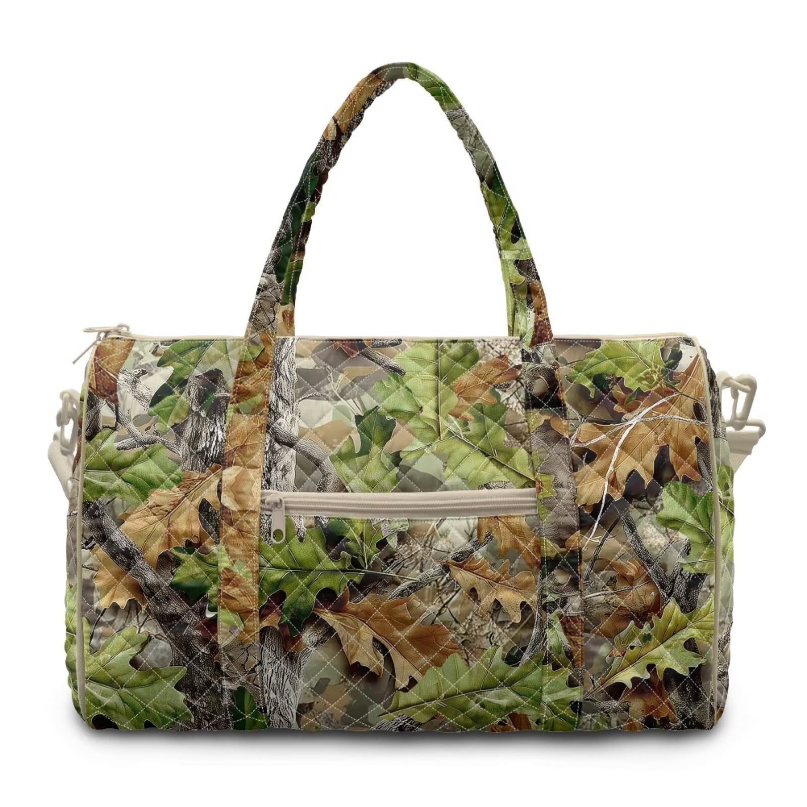 Pzuqiu Camo Hunting Large Quilted Weekender Bag for Women Lightweight Puffer Duffle Carry-On Tote with Adjustable Strap for Travel, Gym, Overnight Trips Portable Travel Bags