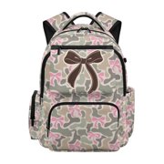 Pzuqiu Camo Pink Bow Kids Backpack 17 Inch Large Capacity Book Bags Portable Laptop School Bag with Side Pockets Backpack for Girls Ages 8-10 Comfortable Travel Ruckpack
