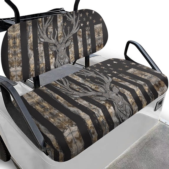 Pzuqiu Camouflage Deer Flag 2-Piece Golf Cart Seat Covers - Breathable Washable Universal Fit for Most 2-Seater Golf Carts