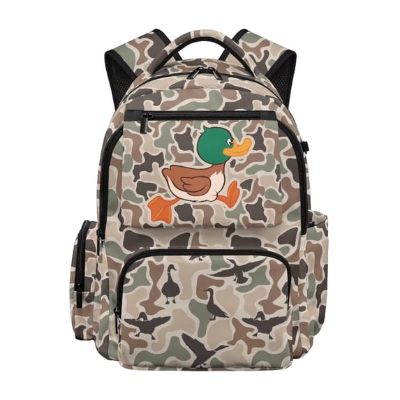 Pzuqiu Camouflage Duck Backpack for Kids Book Bag Back to School Lightweight Portable School Bags Travel Daypack Schoolbag for Girls 17 Inch Waterproof Laptop Daypack