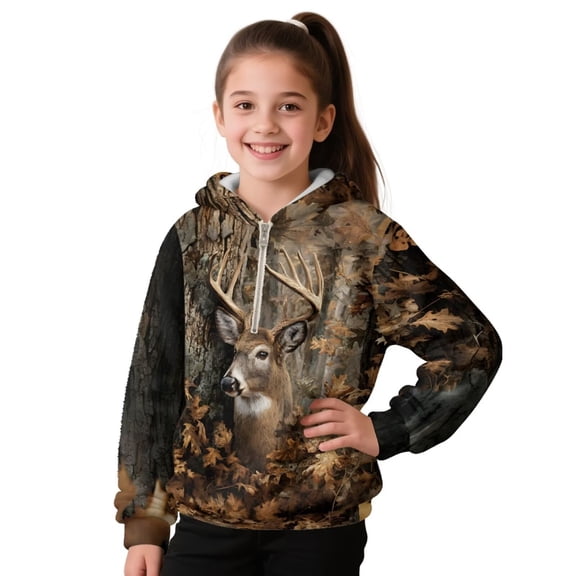 Pzuqiu Camouflage Hunting Deer Hoodies for Teen Boys 12-13 Personalized Warm Kid's Pullover Hoodie Sweatshirt Soft Long Sleeve Jacket Outfits Stretchy Versatile for Fall Winter