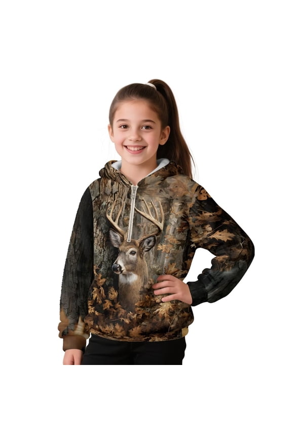 Camouflage Hunting Deer Hoodies for Teen Boys 12-13 Personalized Warm Kid's Pullover Hoodie Sweatshirt Soft Long Sleeve Jacket Outfits Stretchy Versatile for Fall Winter