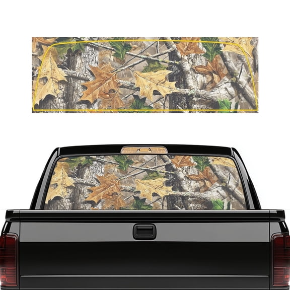 Pzuqiu Camouflage Leaf Decoration Pickup Truck Rear Window Decal 66.9 x 22.4 Inches, Vinyl Back Window Decal for Most Trucks and Suv Decoration