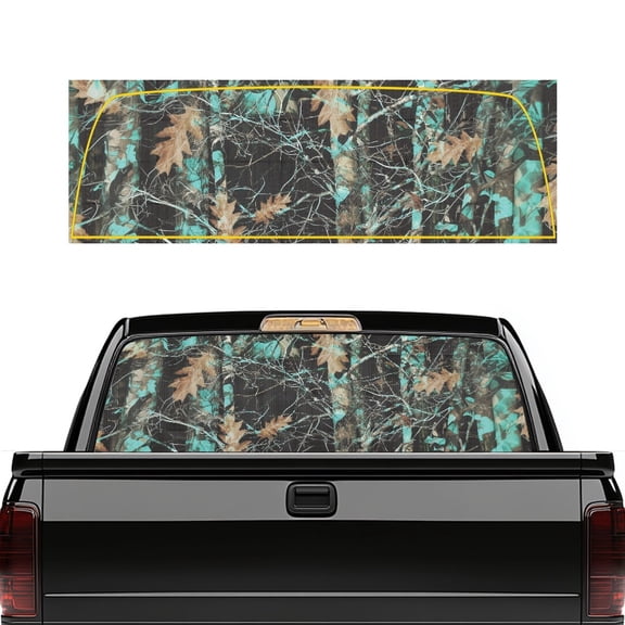 Pzuqiu Camouflage Leaf Pattern Perforated Vinyl Rear Window Decal 66.9 x 22.4 Inch, Waterproof See through Sticker for Pickup Trucks and Car Rear Windshields