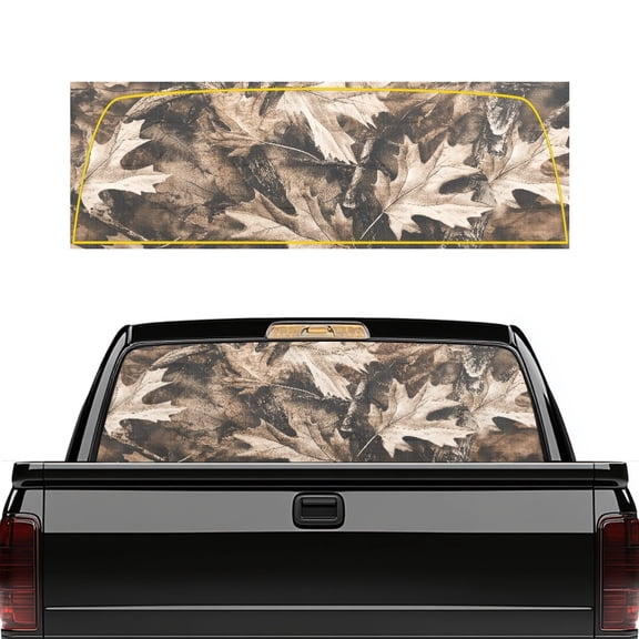 Pzuqiu Camouflage Leaf Pattern Truck Rear Window Decal 66.9 x 22.4 Inches, Vinyl See through Wrap for Truck Models, Outdoor Style Accessory for Car Lovers