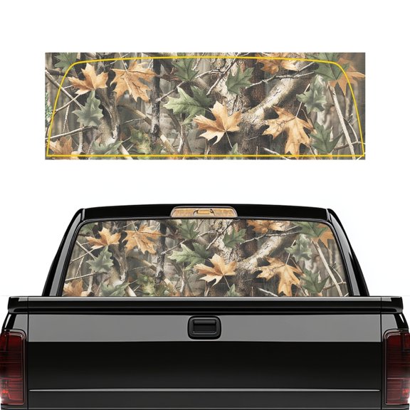 Pzuqiu Camouflage Maple Leaf Print Pickup Truck Rear Window Decal 66.9 x 22.4 Inches, Vinyl Car Glass Sticker for Most Pickup Trucks with Uv Protection
