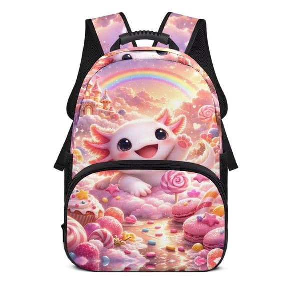 Pzuqiu Candy Axolotl 17 Inch Custom Backpacks with Name School Backpack for Kids Girls Shoulder Bookbags Personalized Schoolbag with Adjustable Shoulder Strap for Age 6-18