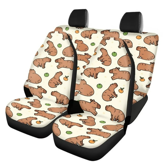 Pzuqiu Capybara Car Seat Covers Full Set 4 Pack Easy to Install Front Seat Protector Auto Seat Rear Split Bench Cover Universal Fit Most Cars,SUV, Trucks