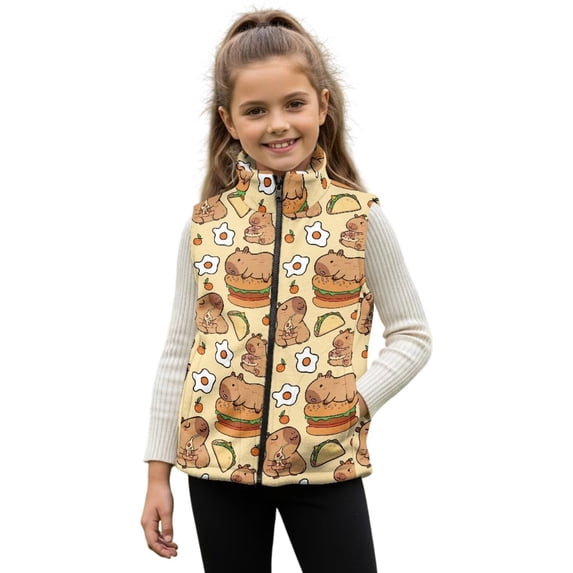 Pzuqiu Capybara Girl Outerwear Vest Size 2 Versatile Casual Winter Lightweight Sleeveless Fleece Jacket with Pocket Personalized Wind Proof Warm for Teen Girls Trendy