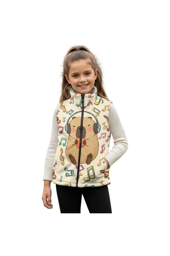 Capybara Girl Outerwear Vest Size 7-8 Stand Collar Practical Zipper Winter Sleeveless Jacket with Pockets Lightweight Personalized Casual Clothes Fall Outfits for Girls