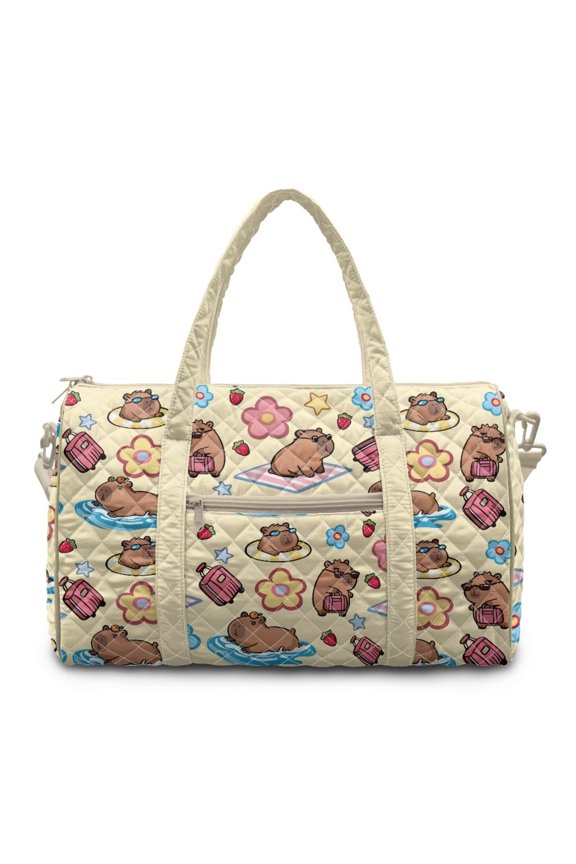 Capybara Print Quilted Weekender Bag for Women Large Capacity Lightweight Puffy Travel Tote Carry-On Overnight Duffle for Gym Trips Stylish Handbags