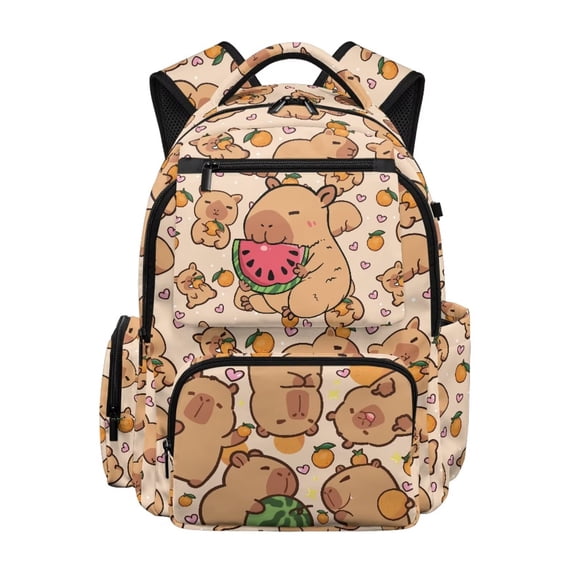 Pzuqiu Capybara Watermelon Kids Backpack School Backpack for Kids Lightweight Breathable School Bookbags 17 Inch Laptop Daypack for Daily Use Short-Distance Travel Hiking Age 6-18