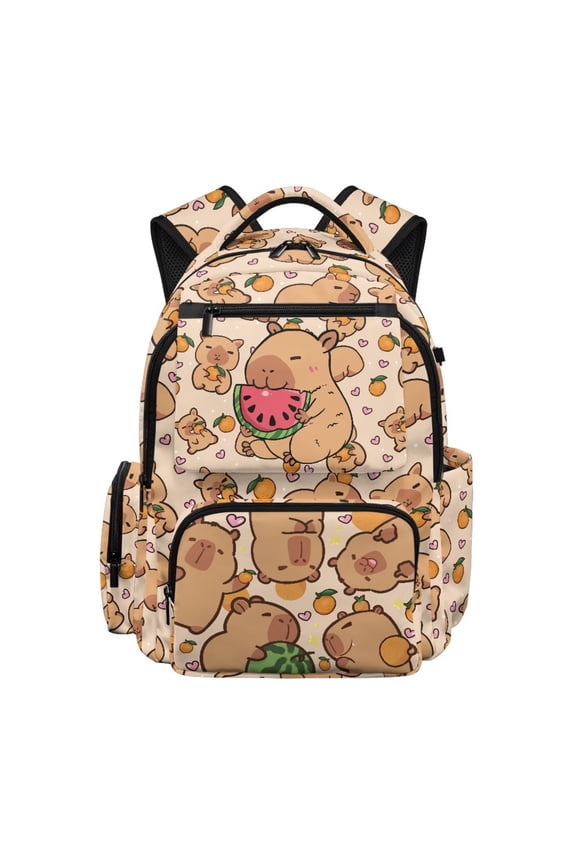 Capybara Watermelon Kids Backpack School Backpack for Kids Lightweight Breathable School Bookbags 17 Inch Laptop Daypack for Daily Use Short-Distance Travel Hiking Age 6-18