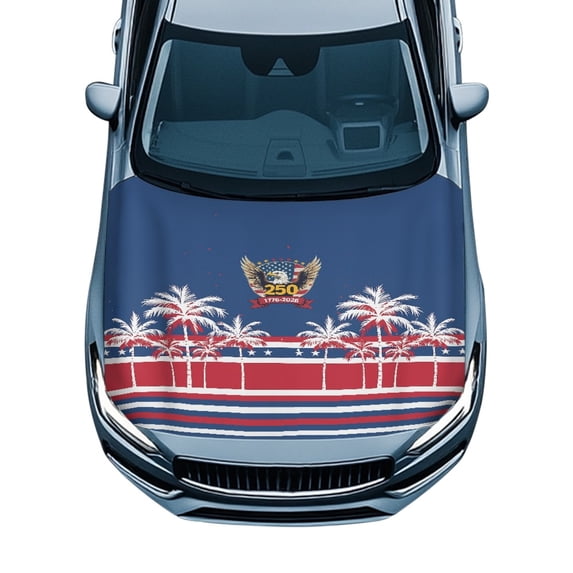 Pzuqiu Car Engine Hood Cover Palm Tree Eagle 250th Portable Swimsuit Fabric, Removable Can be Washed Car Hood Cover for Van Vehicles Trucks