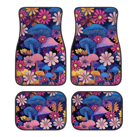 Pzuqiu Car Floor Mats Full Set Easy to Install Automotive Floor Mats Polyester Not Easily Deformed Anti-slip Backing, Fit for SUV Van Sedans, Floral Garden