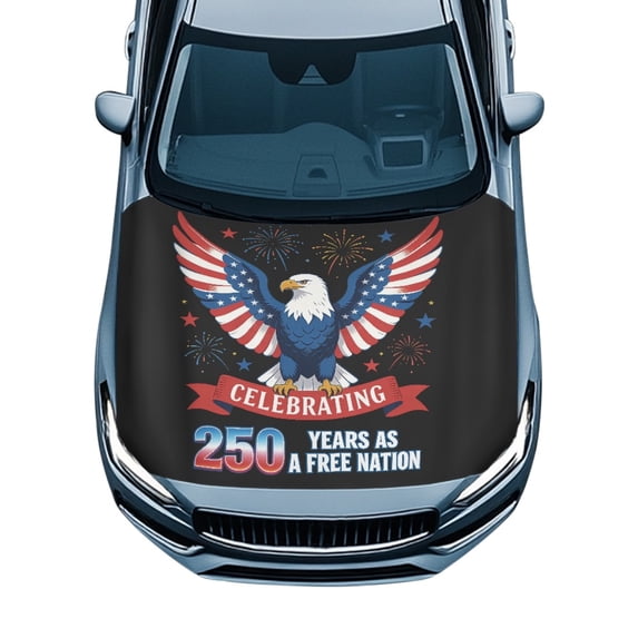 Pzuqiu Car Hood Cover American Bald Eagle Pattern Decorate Stretch Fabric, Waterproof Anti-Fade Car Hood Decoration for Truck Van Sedans