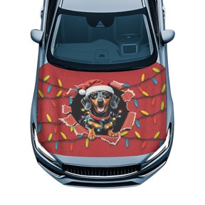 Pzuqiu Car Hood Cover Protector Automotive Accessories With Christmas Dachshund Pattern - Universal Fit for All Vehicle Types