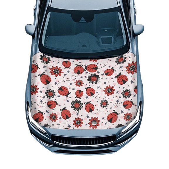 Pzuqiu Car Hood Cover Protector Automotive Accessories With Ladybug Floral Print - Universal Fit for All Vehicle Types