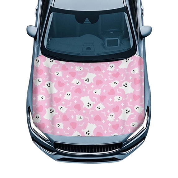 Pzuqiu Car Hood Cover Protector Featuring Ghost Heart Design - Spooky Halloween Decorative Automotive Accessory for All Vehicle Types