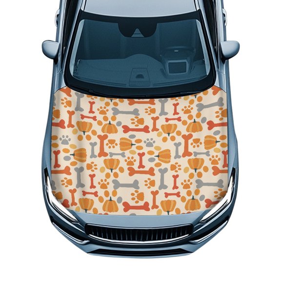 Pzuqiu Car Hood Cover Protector With Autumn Pumpkin Dog Print - Universal Fit Automotive Accessory for Fall